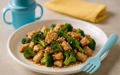 Szybki stir-fry indyka z brokułem i sezamem dla dzieci