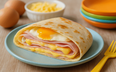 Szybka tortilla z jajkiem, serem i szynką dla dzieci