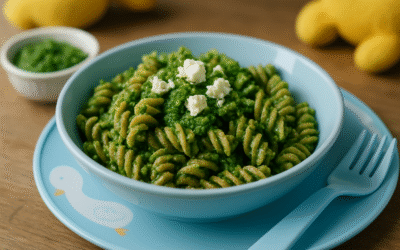 Zdrowy makaron z pesto szpinakowym i fetą dla dzieci