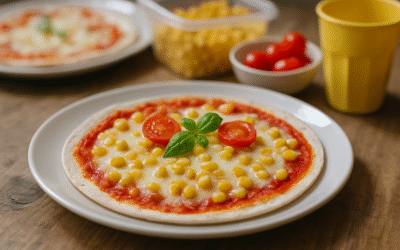 Szybka pizza tortilla z mozzarellą i kukurydzą dla dzieci