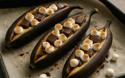 Prosty przepis na pieczone banany z czekoladą i piankami
